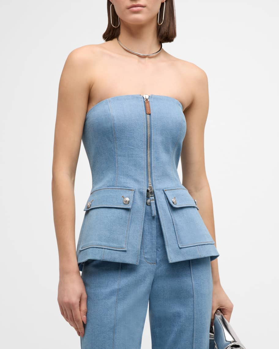 Veronica Beard Maeve Zip-Front Denim Bustier | Neiman Marcus