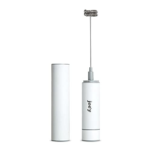 High-Grade Milk Frother, Automatic Stainless-Steel Frother for Coffee & More, Handheld Device with a Double-Whisk Wand, Battery-Powered Drink Whisk with a Travel Case, White by Joe’y | Amazon (US)