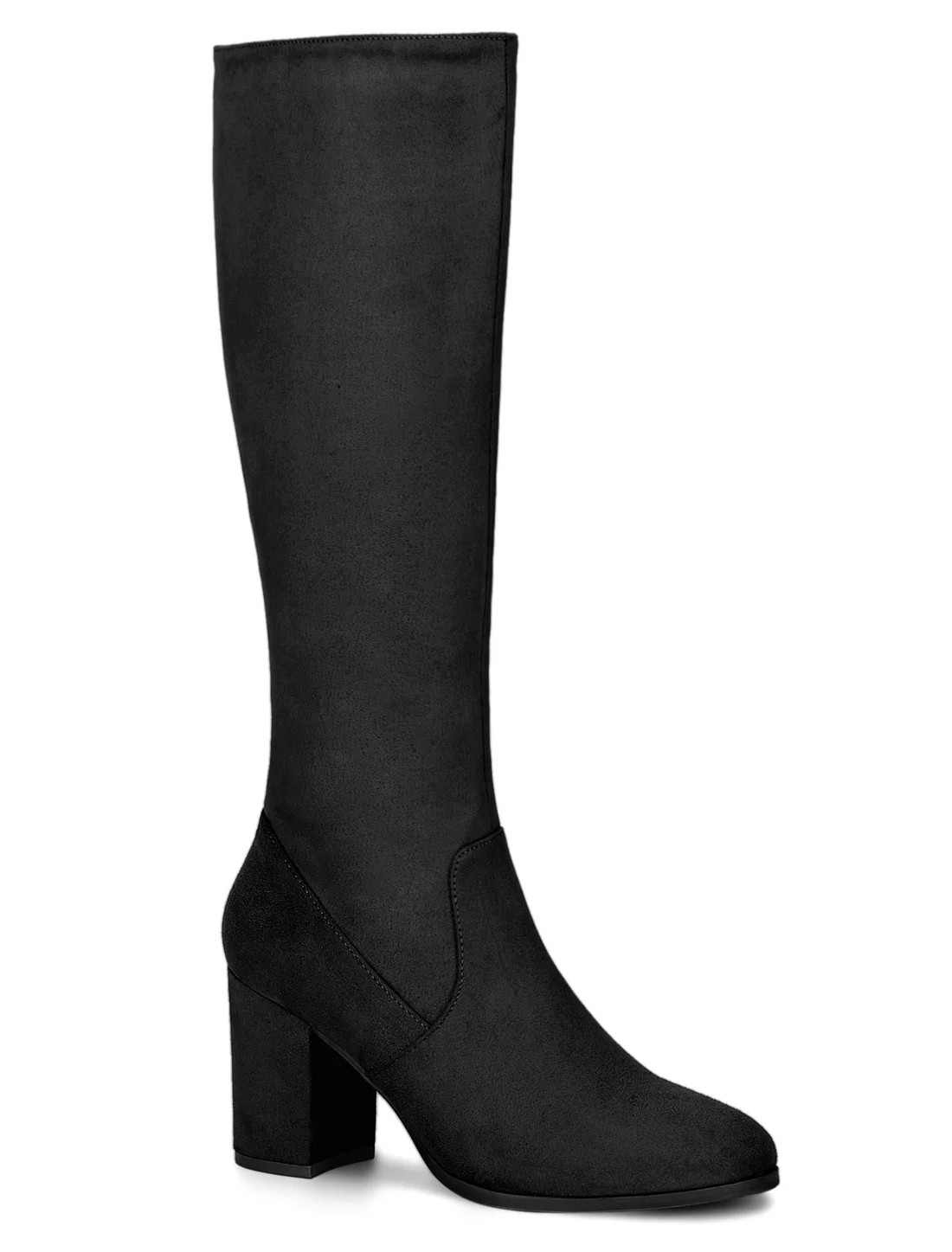 BLISSFUL STEP Women's Knee High Boots Side Zipper Faux Suede Block Chunky Heels Black 6 | Walmart (US)