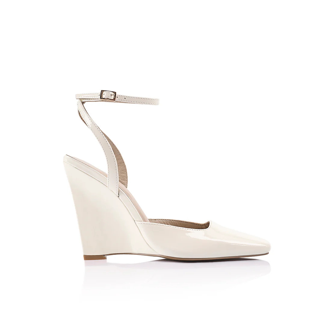 Mona Wedge Ivory Patent Leather | Lana Wilkinson