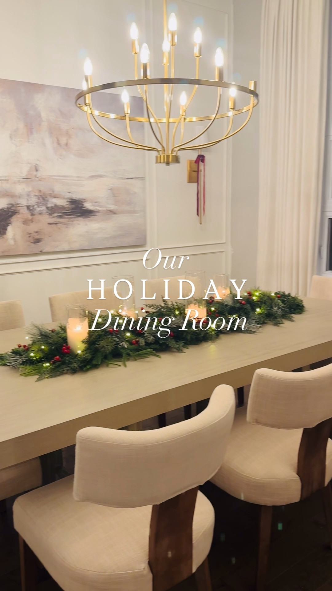 Here's how I transformed my dining room into an elegant holiday space. I started with a lush garland as the centrepiece on the table, then added sleek pillar candles and faux red berries. Velvet burgundy bows decorate the wall sconces, while a set of flocked Christmas trees beautifully fills the empty corner, creating a warm and inviting holiday atmosphere. 

#christmas #ltkcyberweek #cybermonday

#LTKholiday #LTKsale #LTKhome