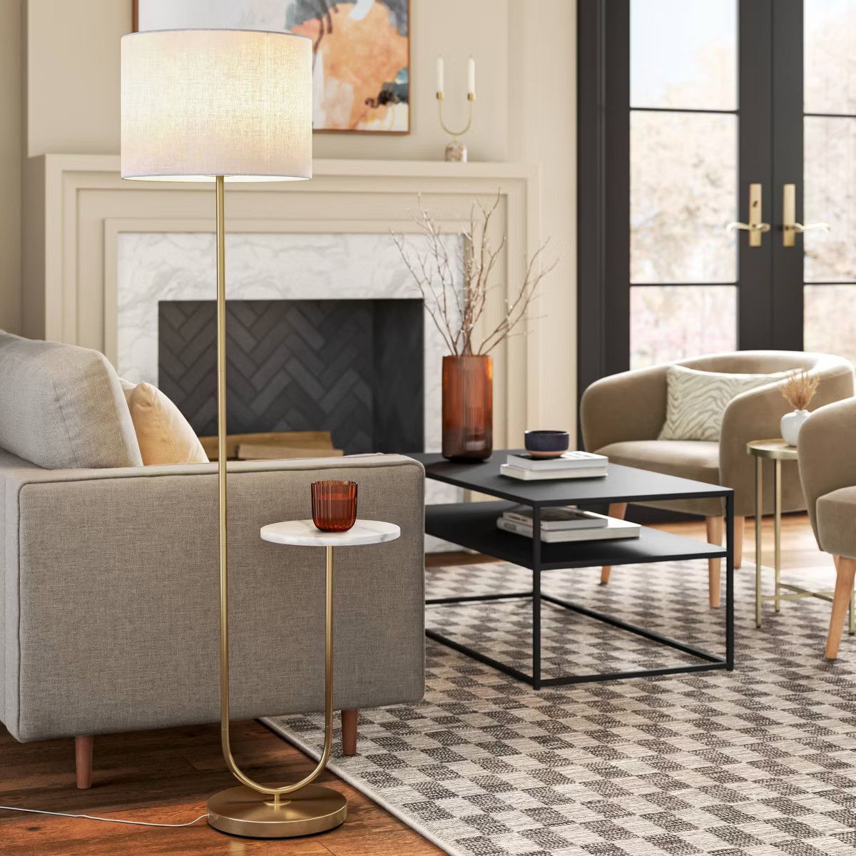 60"x20.5" Floor Lamp with Marble Table - Threshold™: Modern Standing Lamp with Polyester Shade | Target