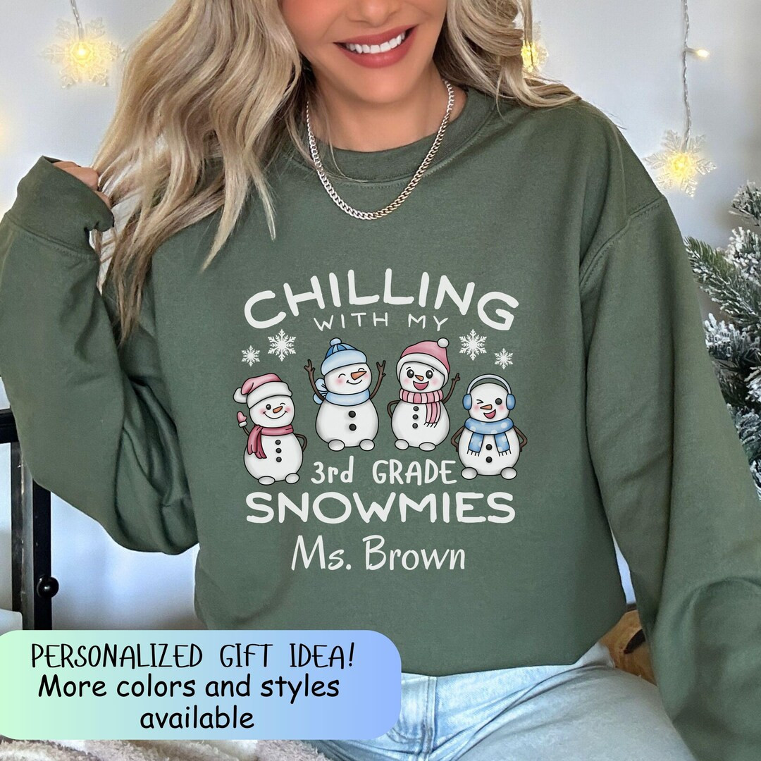Custom Winter Snowman Teacher Shirt, Personalized Teacher Name Christmas Sweatshirt, School Teach... | Etsy (US)