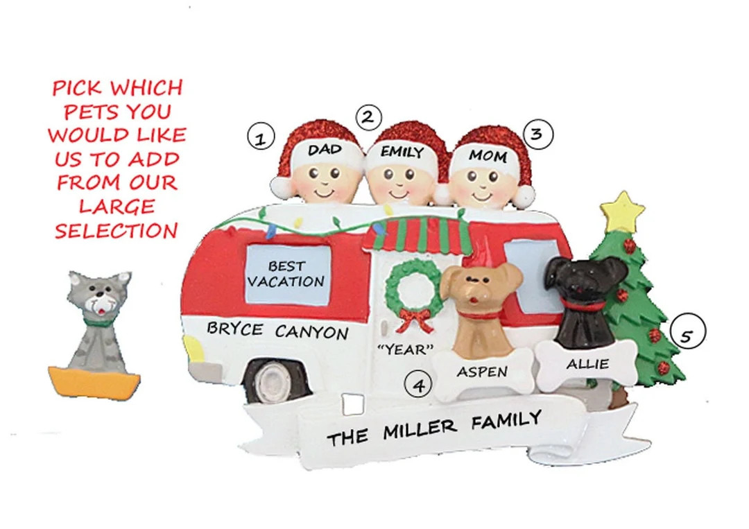Personalized Family of 3 RV 5th Wheel Camping Ornament with 2 Pets - Happy Campers 3 People Perso... | Etsy (US)
