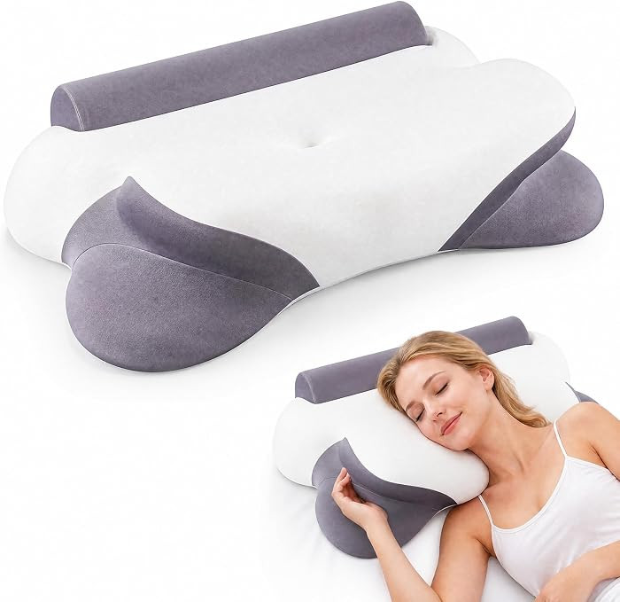 Sweetcrispy Queen Size Orthopedic Pillow - Support & Cooling. White & Grey | Amazon (US)