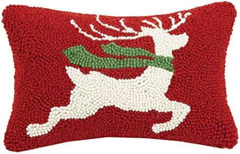 Peking Handicraft Prancing Winter Reindeer Christmas Mini Hooked Wool Pillow - 8" x 12" | Amazon (US)