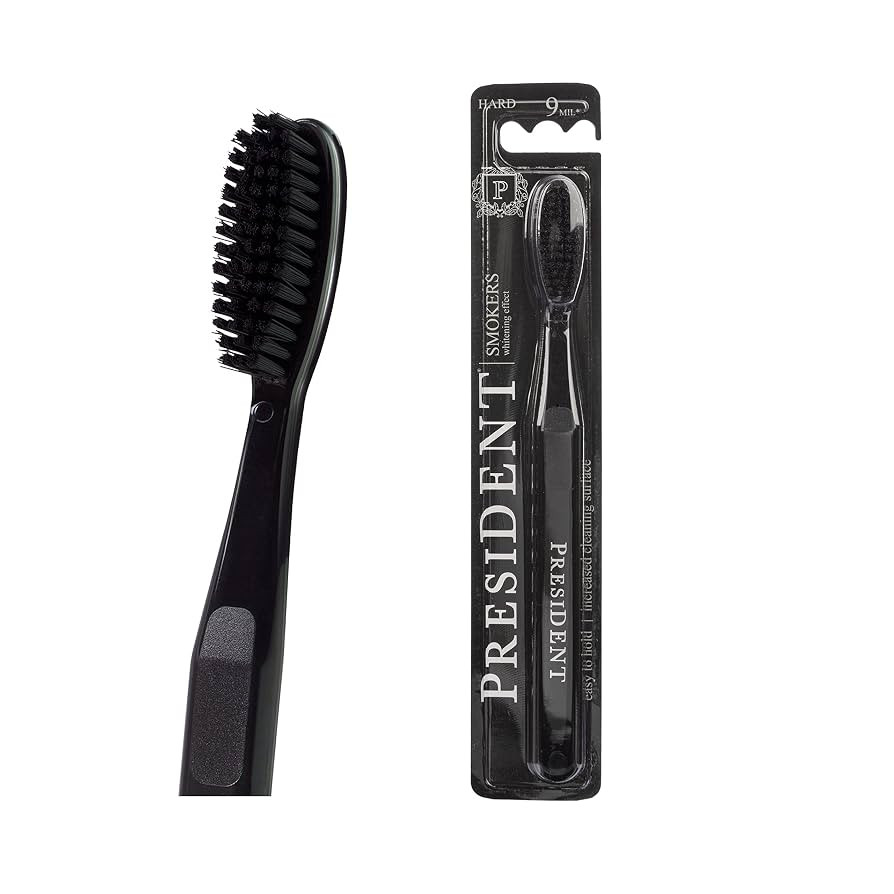 PRESIDENT Smokers Toothbrush - Made for Smokers or Heavy Stains - 9 MIL (Black/Black) | Amazon (UK)