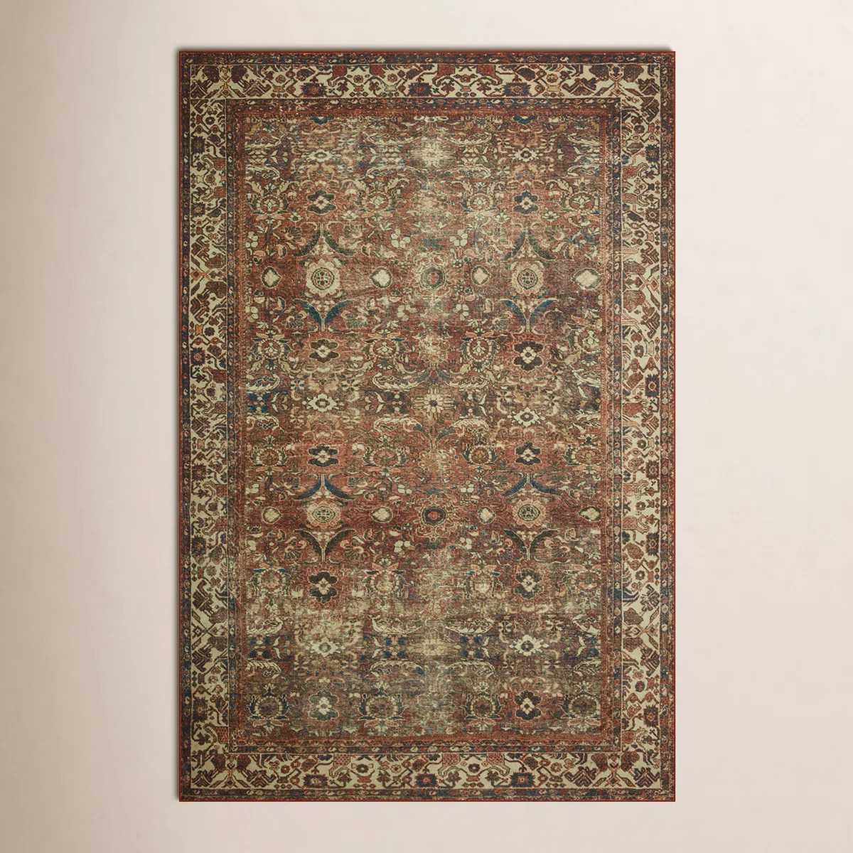 Magnolia Home By Joanna Gaines X Loloi Banks Machine Washable Brick / Ivory Area Rug | Wayfair North America