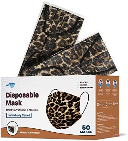 WeCare Disposable Face Mask Individually Wrapped - 50 Pack, Leopard Print Masks - 3 Ply | Amazon (US)