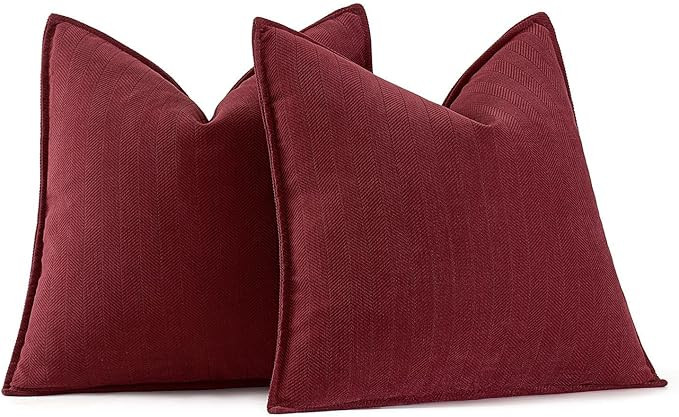 MIULEE Pack of 2 Christmas Burgundy Decorative Pillow Covers 18x18 Inch Soft Chenille Luxurious C... | Amazon (US)