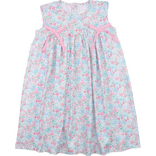 Blue And Pink Floral Knit Bow Dress | Cecil and Lou