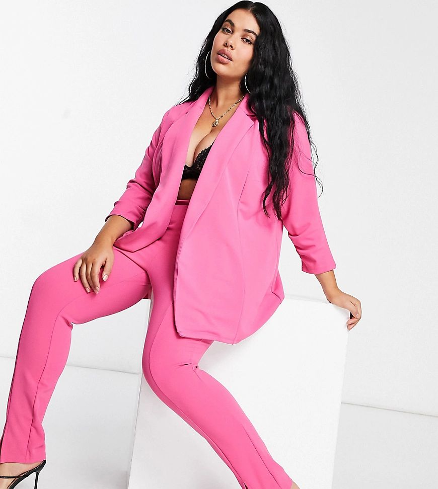 ASOS DESIGN Curve jersey wrap suit blazer in magenta-Pink | ASOS (Global)