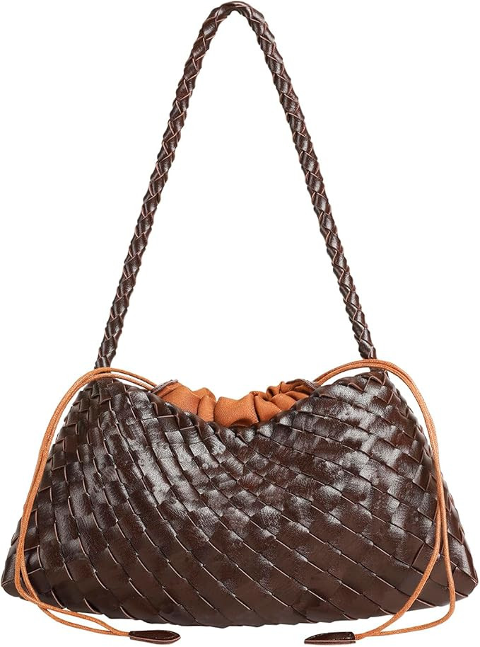 Leather Basket Woven Handbag, Vegan Leather Shoulder Cute Hobo Purse | Amazon (US)
