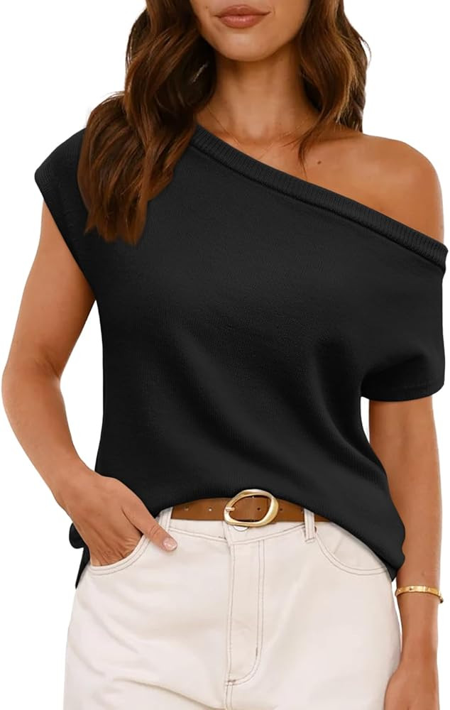 LILLUSORY Womens Off The Shoulder Sweaters Casual Short Sleeve Knit Tops Trendy Summer Going Out ... | Amazon (US)