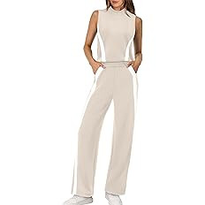 XIEERDUO Two Piece Sets for Women Summer Outfits Travel Mock Neck Lounge Sets Wide Leg Pants Beac... | Amazon (US)