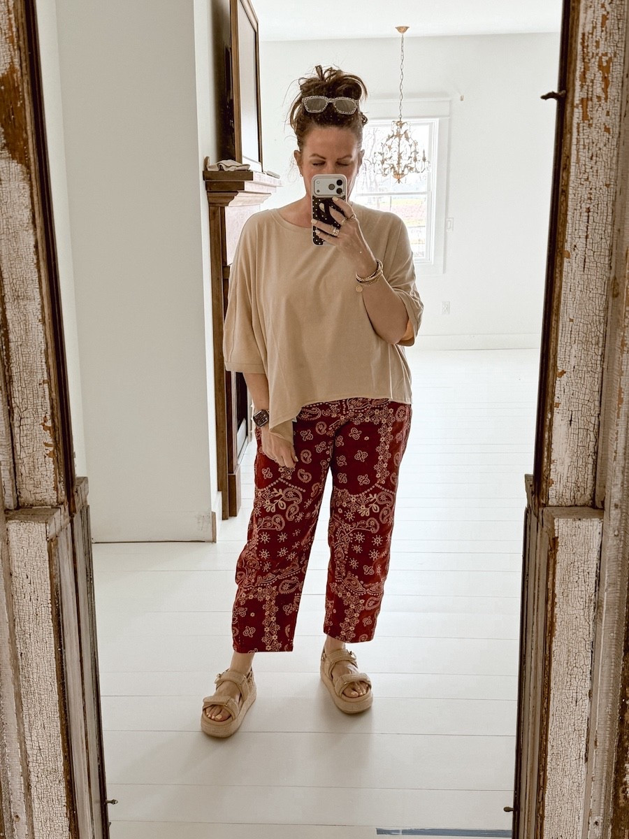 OOTD - love these pants. 
Pants large
Shirt XL
Sandals TTS

#LTKMidsize #LTKOver40 #LTKPlusSize