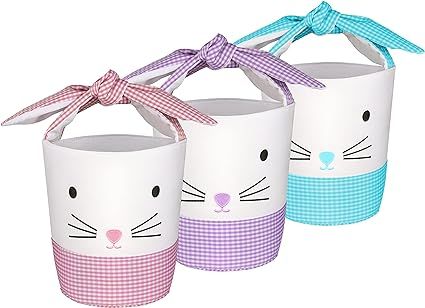 BOMMETER 3 pack Easter Egg Hunt Basket Bags for Kids Bunny Canvas Tote - Cotton Carrying Gift and... | Amazon (US)
