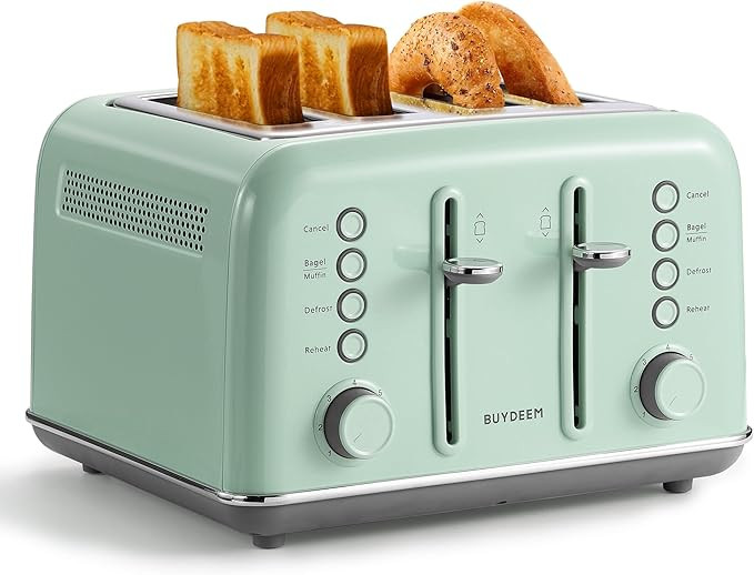 BUYDEEM DT640 Retro 4 Slice Toaster, 7 Shade Settings, Extra Wide 1.5'' Slots, Stainless Steel To... | Amazon (US)