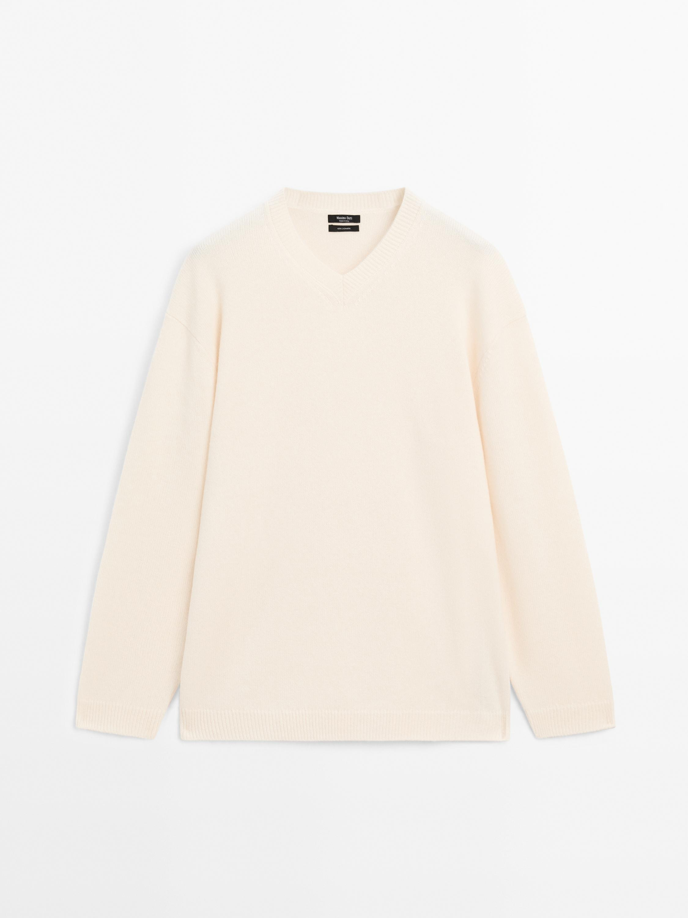 Camisola oversize com decote em bico 100% caxemira | Massimo Dutti PT