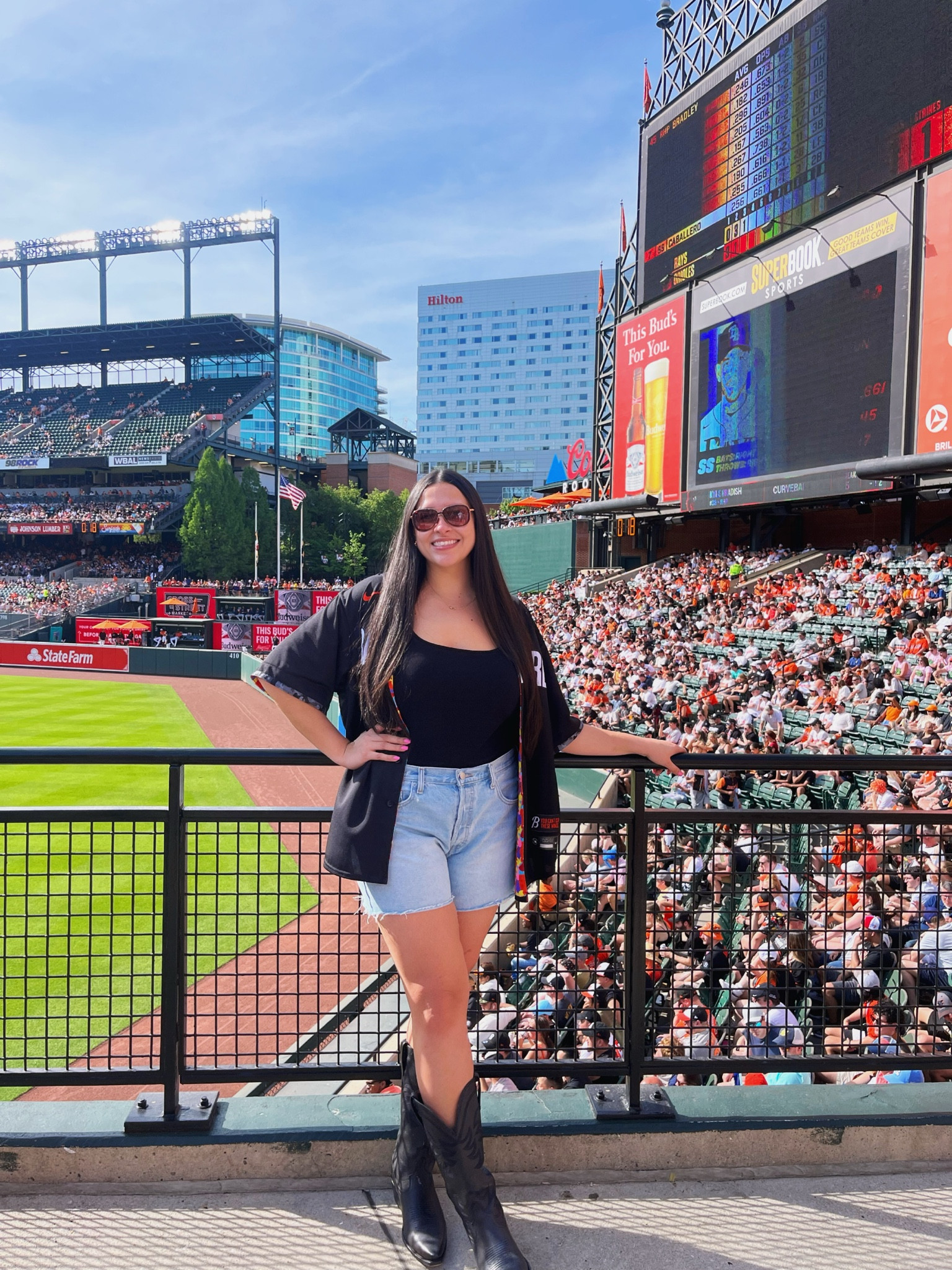 Orioles game outfit!

Baseball outfit, denim shorts with boots, baseball, orioles, mlb, gameday