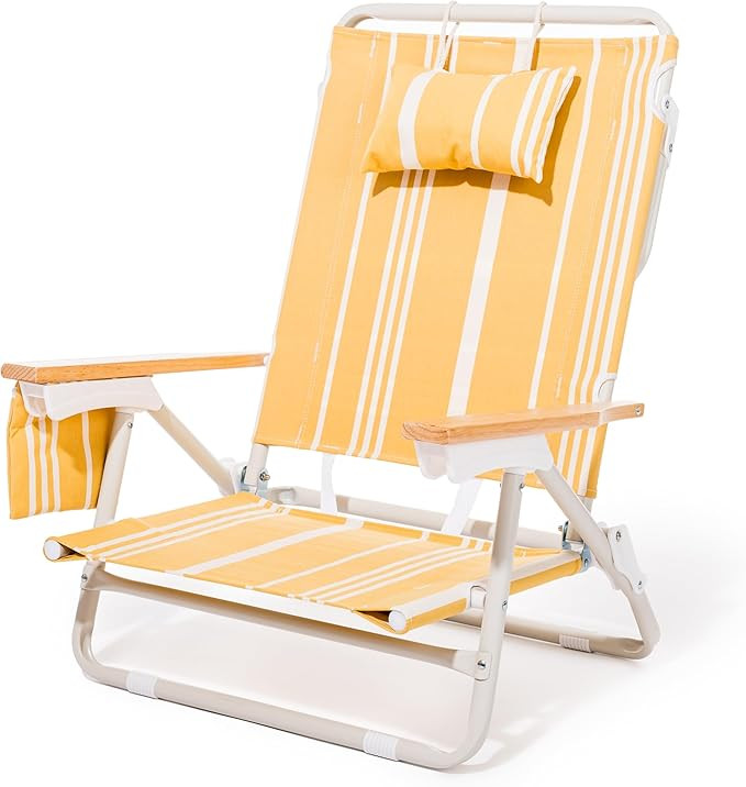 Business & Pleasure Co. Holiday Tommy Chair - Reclining Backpack Beach Chair - Vintage Yellow Str... | Amazon (US)