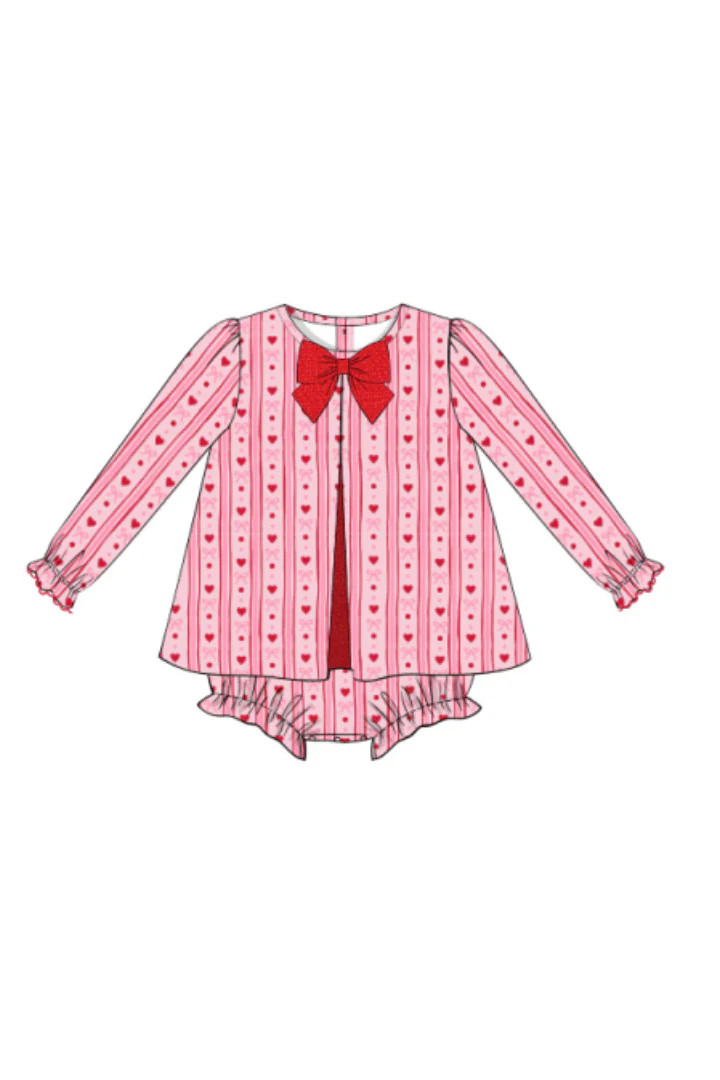 Pre-Order Fancy Hearts Bow Skirted Bubble | The Smocked Flamingo