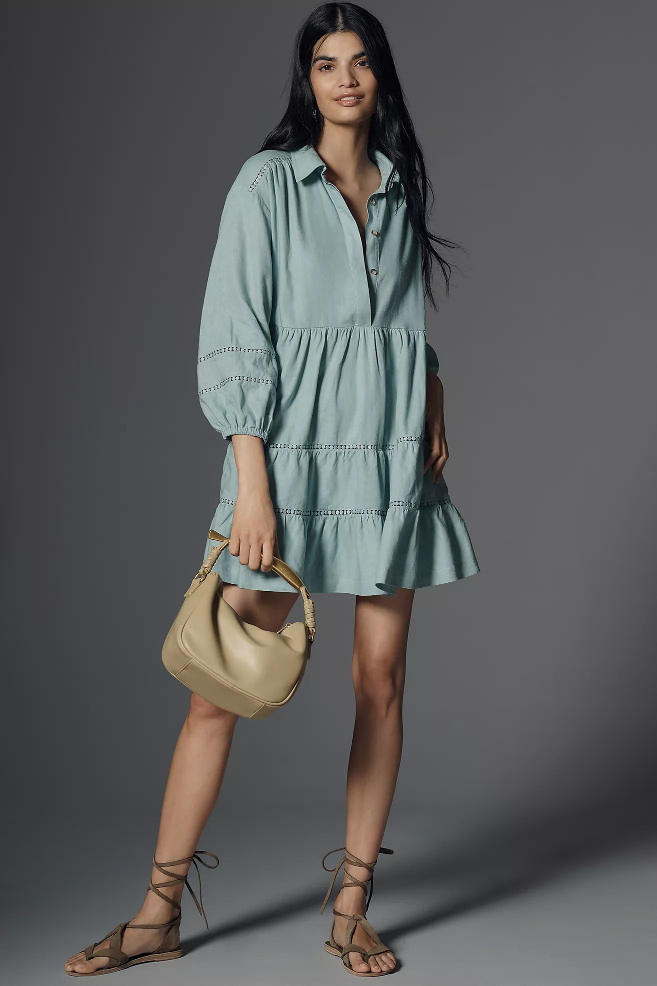 The Bettina Tiered Mini Shirt Dress by Maeve: Linen Edition | Anthropologie (US)