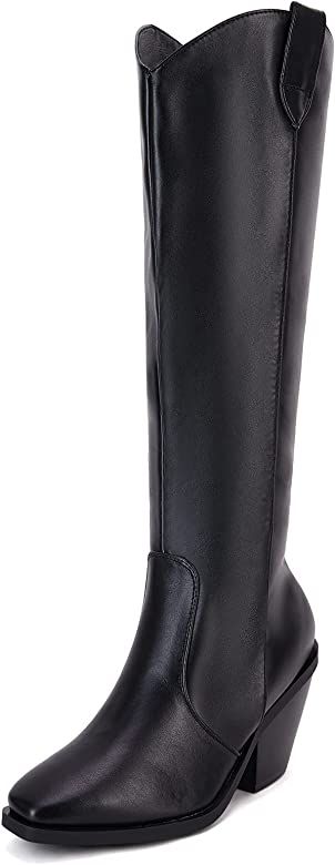 LAICIGO Womens Knee High Boots Chunky Stacked Heel Faux Suede Square Toe Side Zipper Winter Boots | Amazon (US)