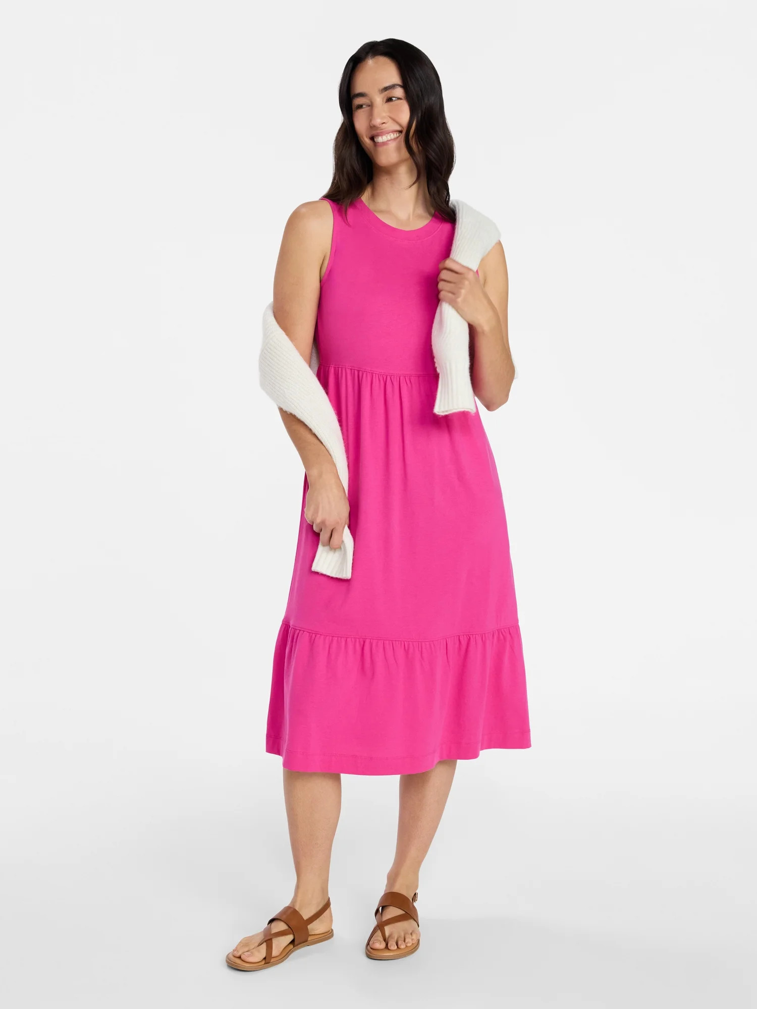 Time and Tru Women's Cotton Sleeveless Tiered Midi Dress, Sizes XS-XXXL | Walmart (US)
