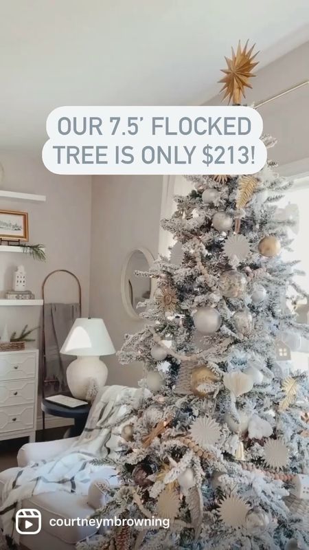 Run! I just found our 7.5’ flocked Christmas tree for $213! That’s about $200 less than everywhere else I’ve seen in! I linked it for you in my bio and in the @shop.ltk app, along with my favorite tree trimmings. This tree assembles pretty easily (each pole slides right into the other and activates the lights, so you don’t have to plug a bunch of wires into one another). I would say there’s fairly minimal shedding for a flocked tree. Not none, but not an excessive amount. The color is very silvery and soft. The 7.5’ height is just right for our 9’ ceilings. Let me know if you’ve got any questions about it! 
.
.
.
#christmastreedecorating #christmastrees  #christmastreedecor #christmastree 
#holidaydecorating 

#LTKHoliday #LTKSeasonal #LTKhome