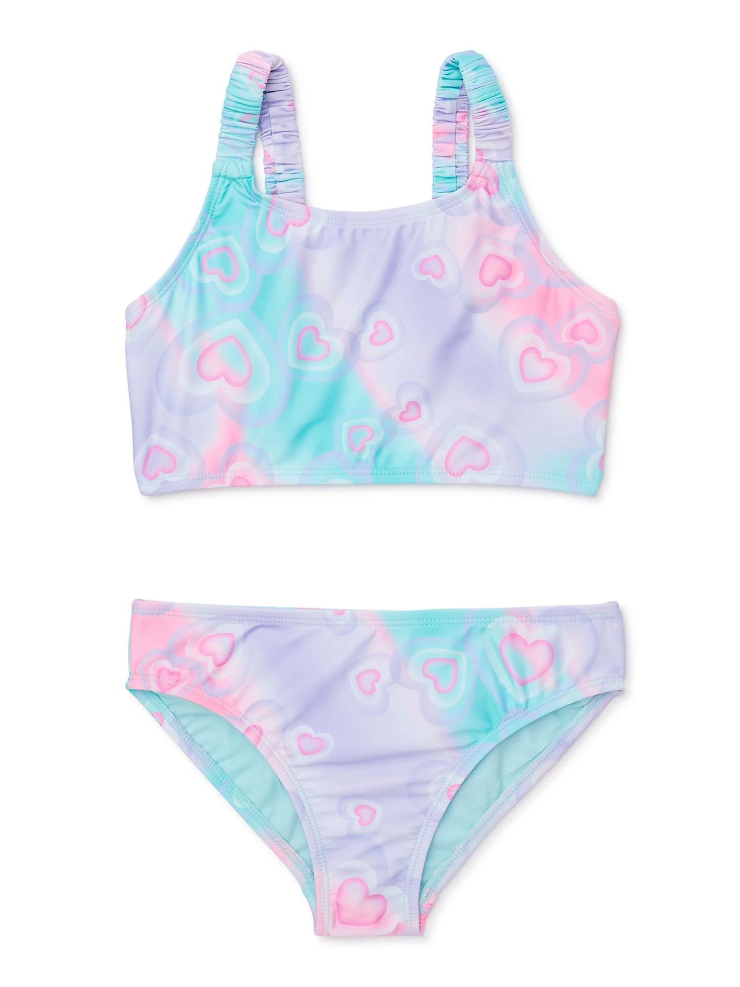 Wonder Nation Girls Tie Dye Ruched Bikini Swimsuit with UPF 50, Sizes 4-18 - Walmart.com | Walmart (US)