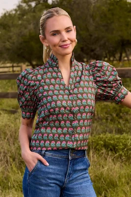 Melissa Olive Printed Split Neck Top | Avara