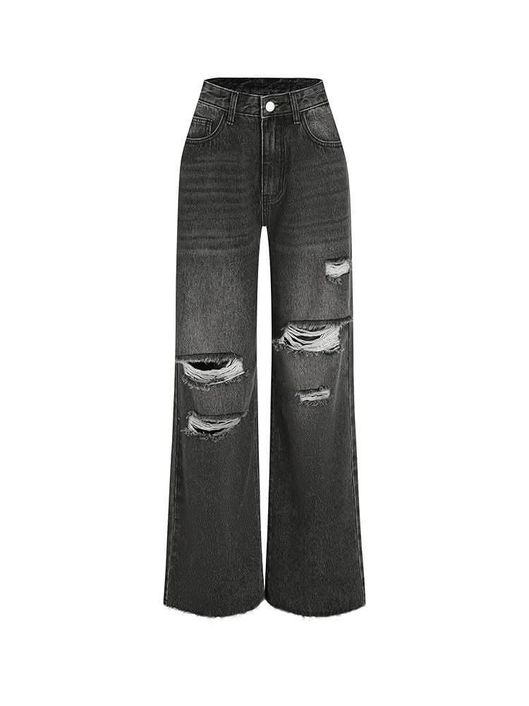 CIDER Women’s Ripped Jeans High Waisted Distressed Baggy Straight Wide Leg Pants | Amazon (US)
