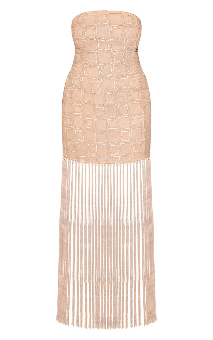 Shape White Pathwork Bandeau Tassel Hem Mini Dress | PrettyLittleThing UK