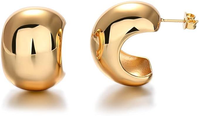 14K Gold Plated Chunky Hoop Earrings for Women Lightweight Gold Hoops for Women Girls | Amazon (US)