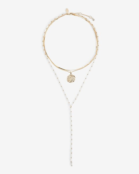 3 Row Beaded Y Pendant Necklace | Express