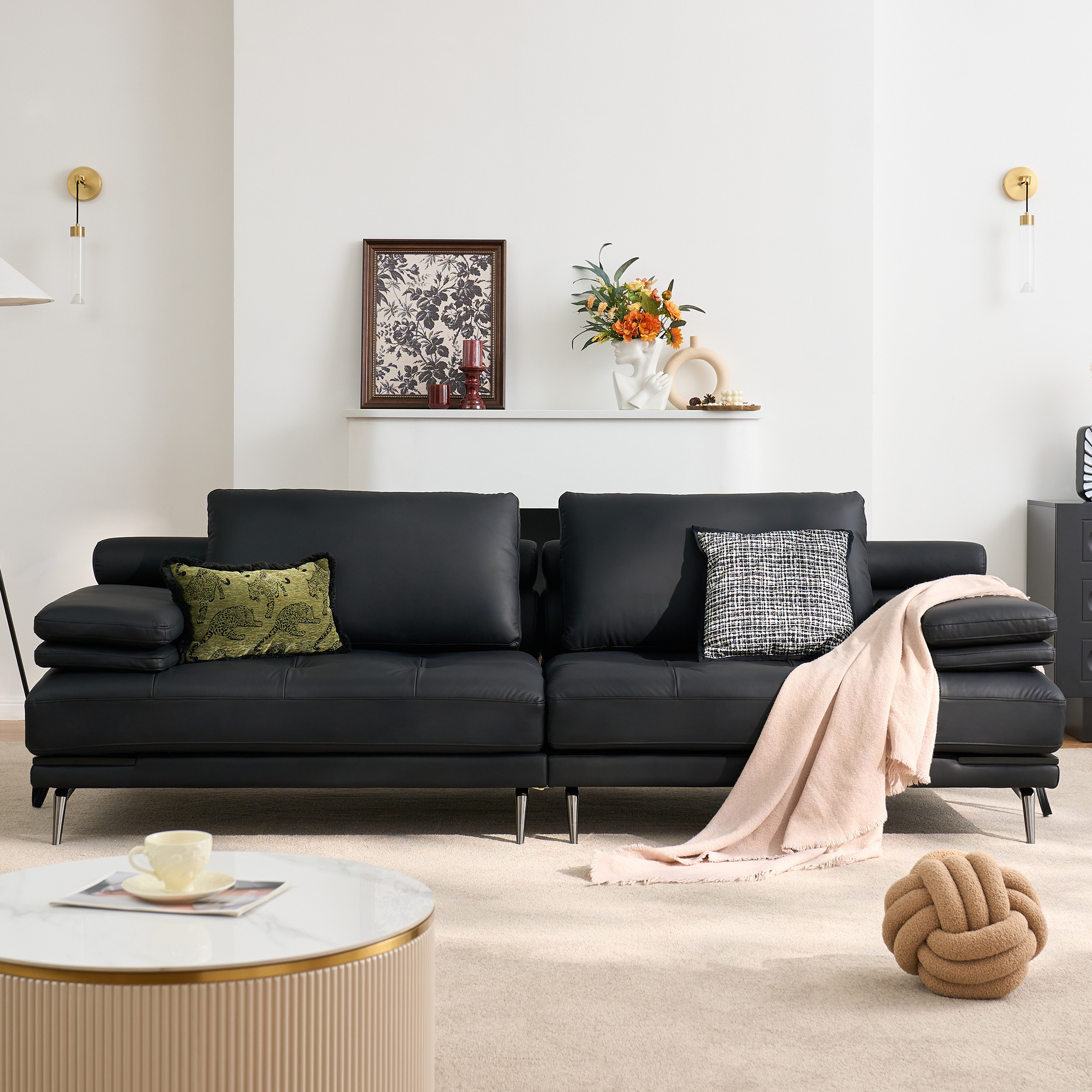 102" Faux Leather Convertible 3 Seater Sleeper Sofa | Homary