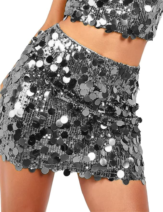 YYA Women's Sequin Skirts Shiny Sparkle Holiday Mini Bodycon Skirts for Night Out Party Holiday O... | Amazon (US)