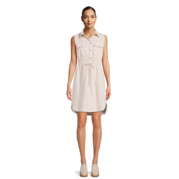 Time and Tru Women's Sleeveless Shirt Dress | Walmart (US)