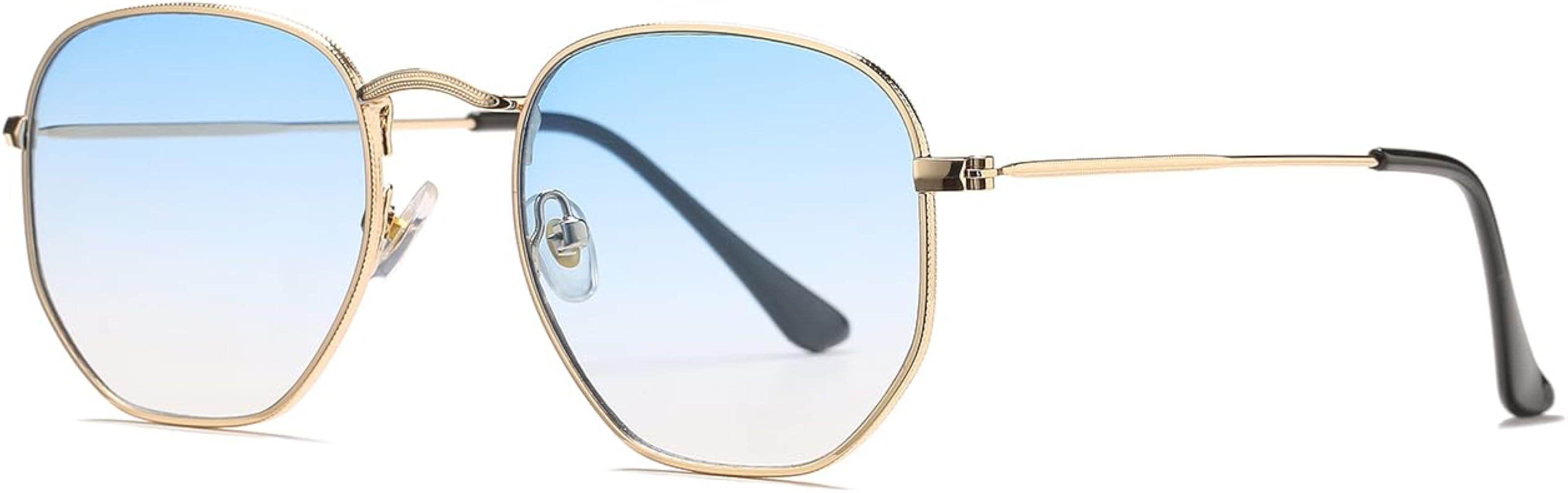 HJSTES Small Polarized Sunglasses Women Men Trendy Hexagonal Metal Frame Mirrored Lens UV Protect... | Amazon (US)