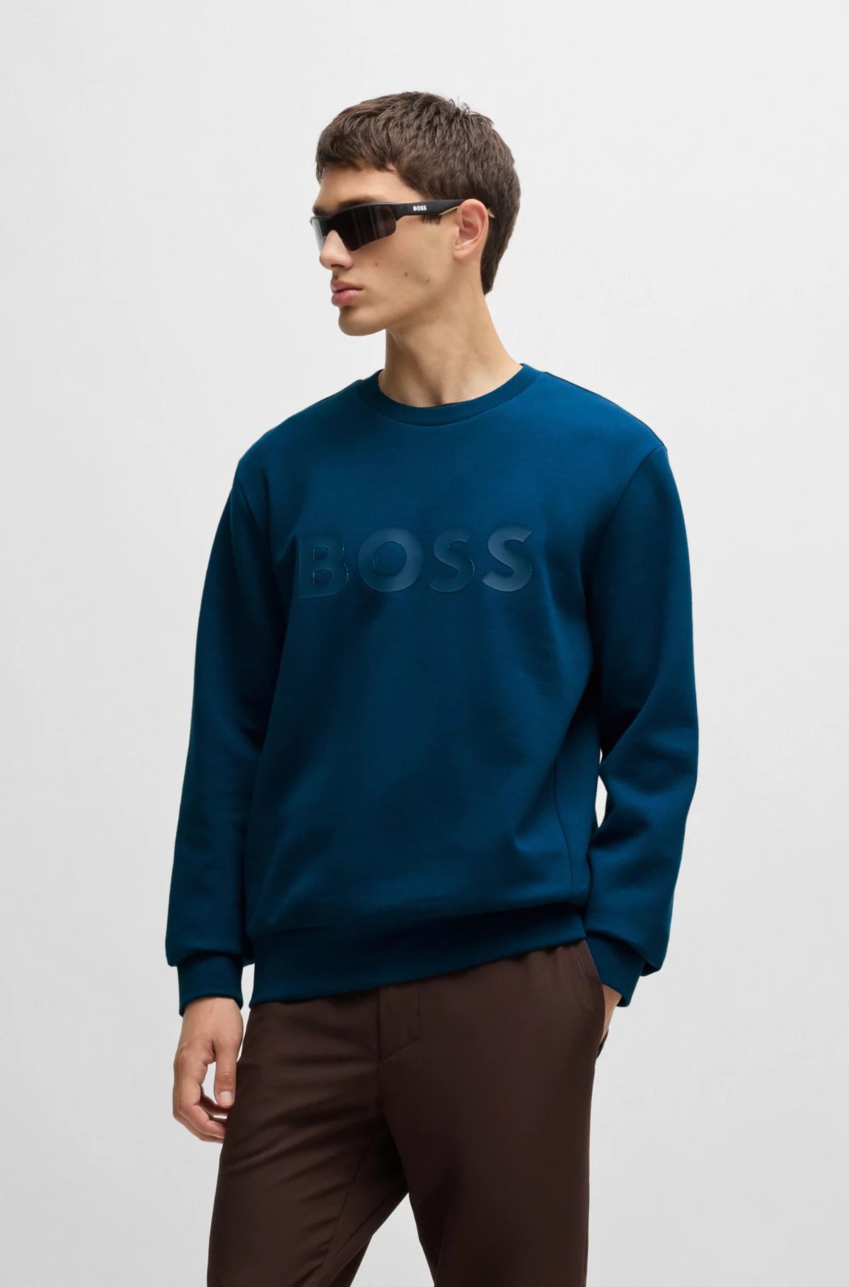 BOSS - Stretch-cotton sweatshirt with sandwich logo | Hugo Boss (UK)