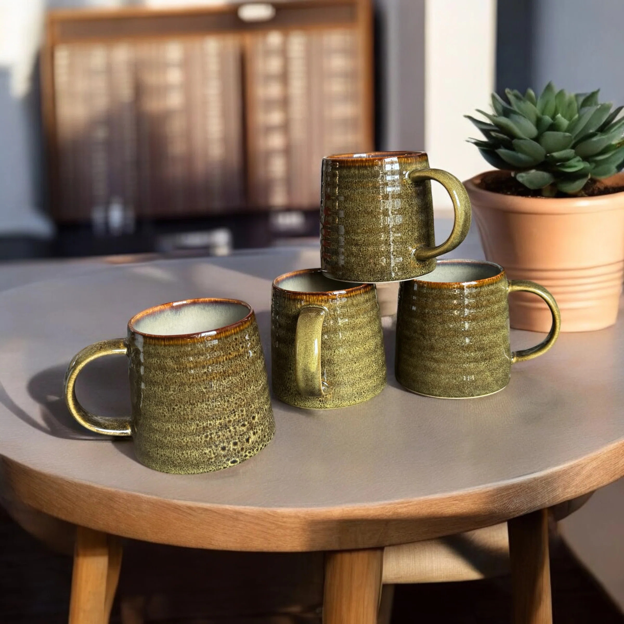 Rustic Stoneware Speckled Reactive glaze coffee mug set of 4 | Wayfair UK