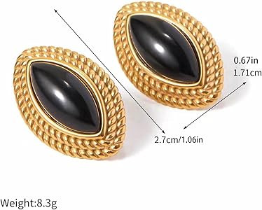 Marquise Black Onyx Earrings for Women,18k Gold Plated Stainless Steel Earrings,Trendy Stud Earri... | Amazon (US)