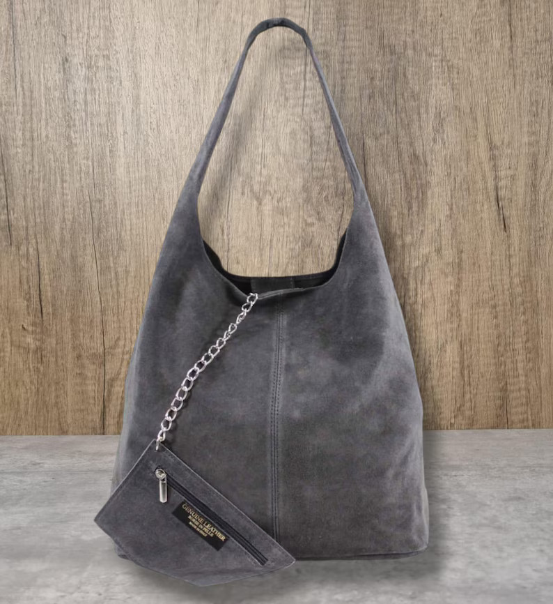 Real Suede Leather Tote Bag Slouch Bag Hobo Handbag Suede Leather Shoulder Bag Gifts for Her - Et... | Etsy (US)