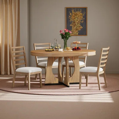 Round Dining Table For 4 With Chairs Set, Extendable Dining Table Set With 16" Removable Middle Leaf, 5 Piece Retro Dining Table Set Unique Geometric | Wayfair North America