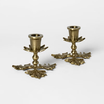 Set of 2 Metal Botanical Taper Candle Holders Gold - Threshold™ designed with Studio McGee | Target