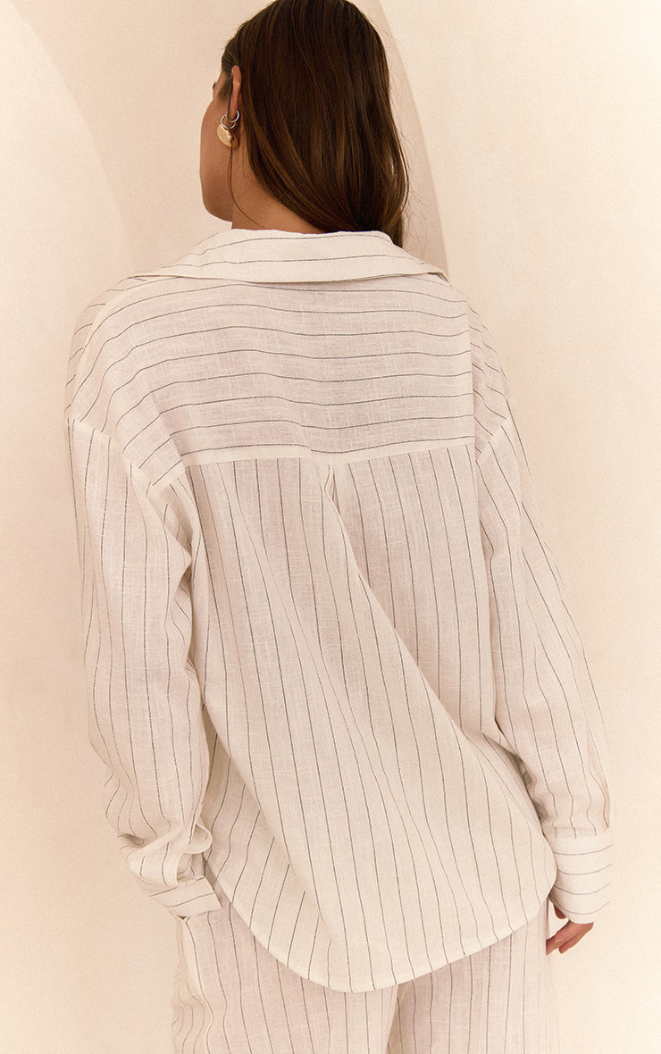 Cream Pinstripe Oversized Long Sleeve Shirt | Co-ords | PrettyLittleThing UK