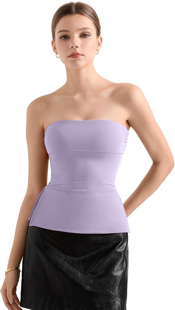 SUUKSESS Women Double Lined Going Out Trendy Tube Tops Side Split Sexy Tank Tops | Amazon (US)
