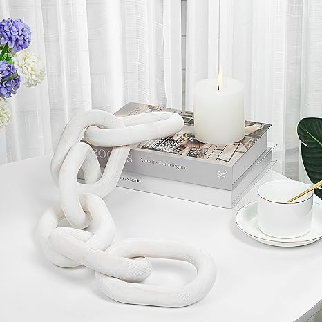 Riviera White Oaks Wood Chain Link Decor – 26.4 Inch Chain Link Farmhouse Decor – Premium Han... | Amazon (US)