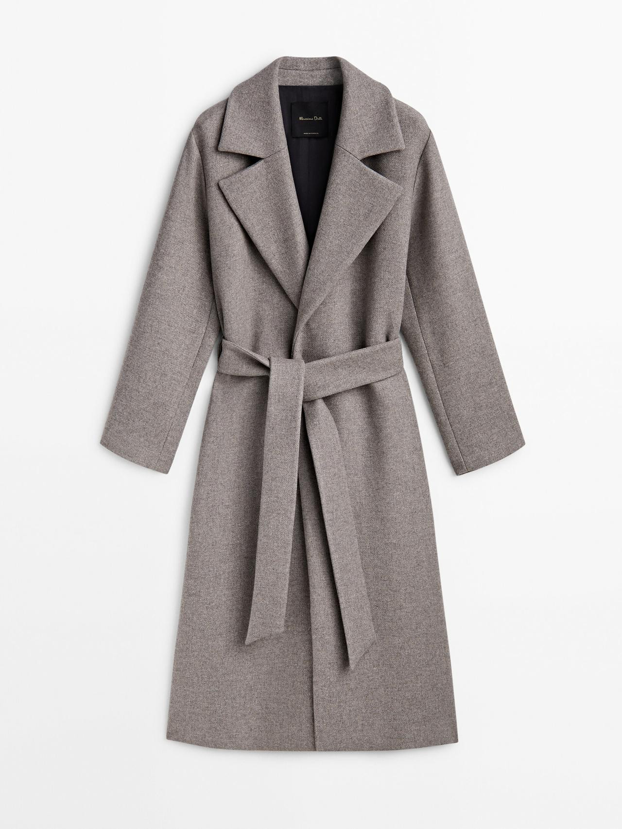 Melierter lässiger Mantel aus Wollgemisch mit Gürtel | Massimo Dutti DE